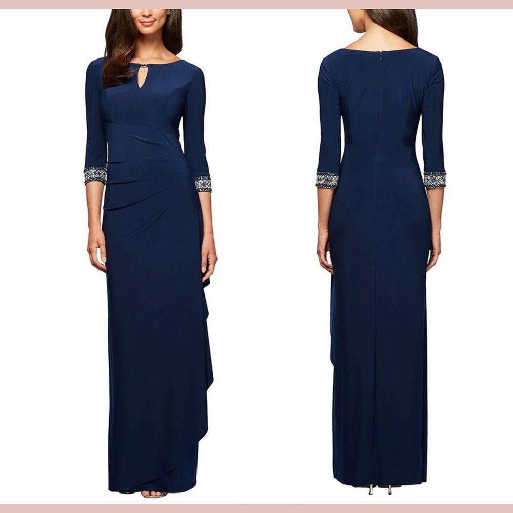 NEW $219 Alex Evenings [‎ 8 ] Jeweled Cuff Column Formal Gown Cobalt Blue